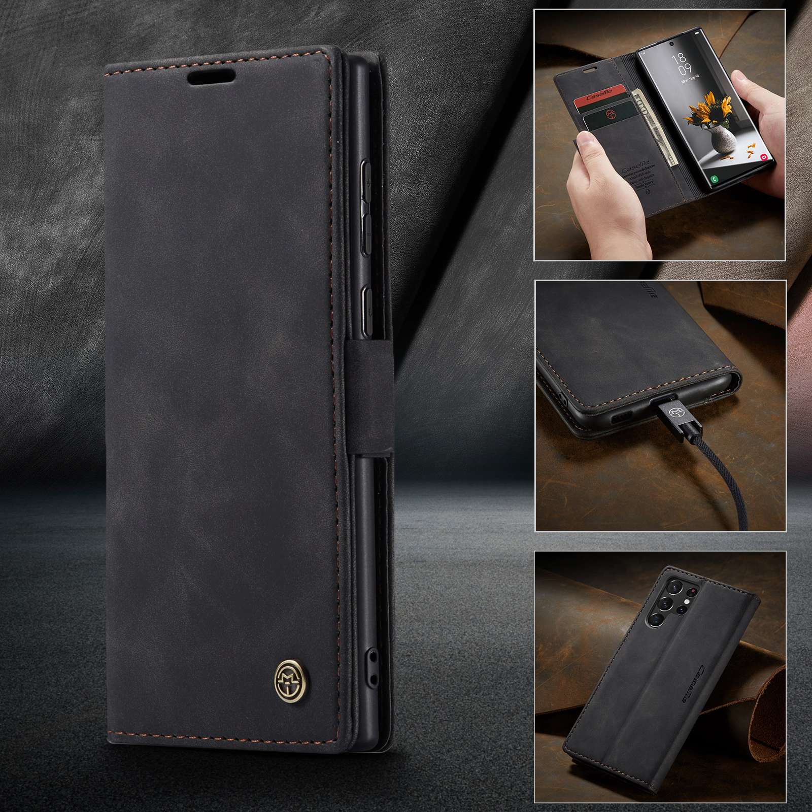 手帳型スマホケース  Galaxy高級レザー手帳型ケース