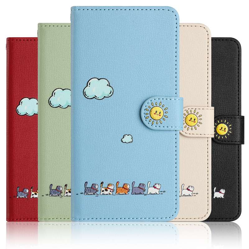 手帳型スマホケース  かわいい動物柄 雲と太陽モチーフ Xperia手帳型ケース