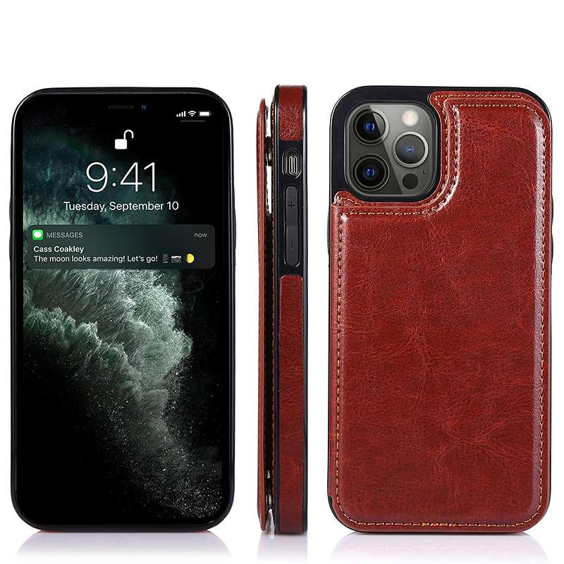 手帳型スマホケース  多機能カード収納付き革製手帳型iPhoneケース