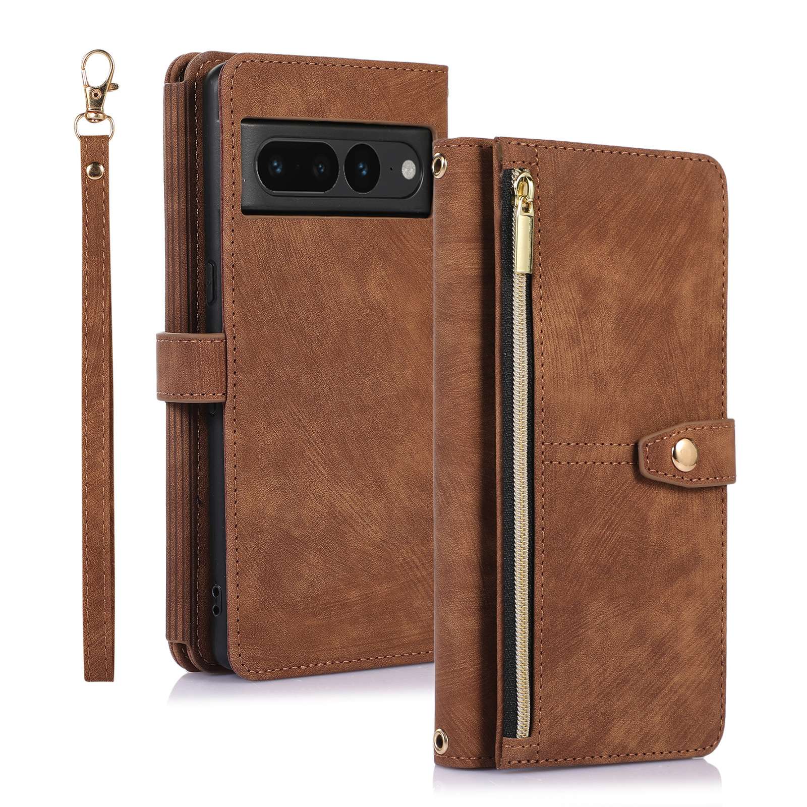 手帳型スマホケース  ゴールド金具付き多機能手帳型ピクセルケース