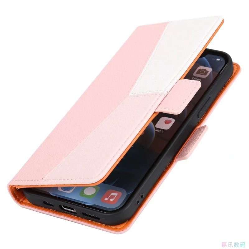 手帳型スマホケース  パステルカラー 三色切替 カード収納付き iPhoneケース