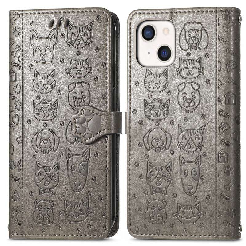 手帳型スマホケース  猫犬デザイン レザー手帳型 iPhone ケース
