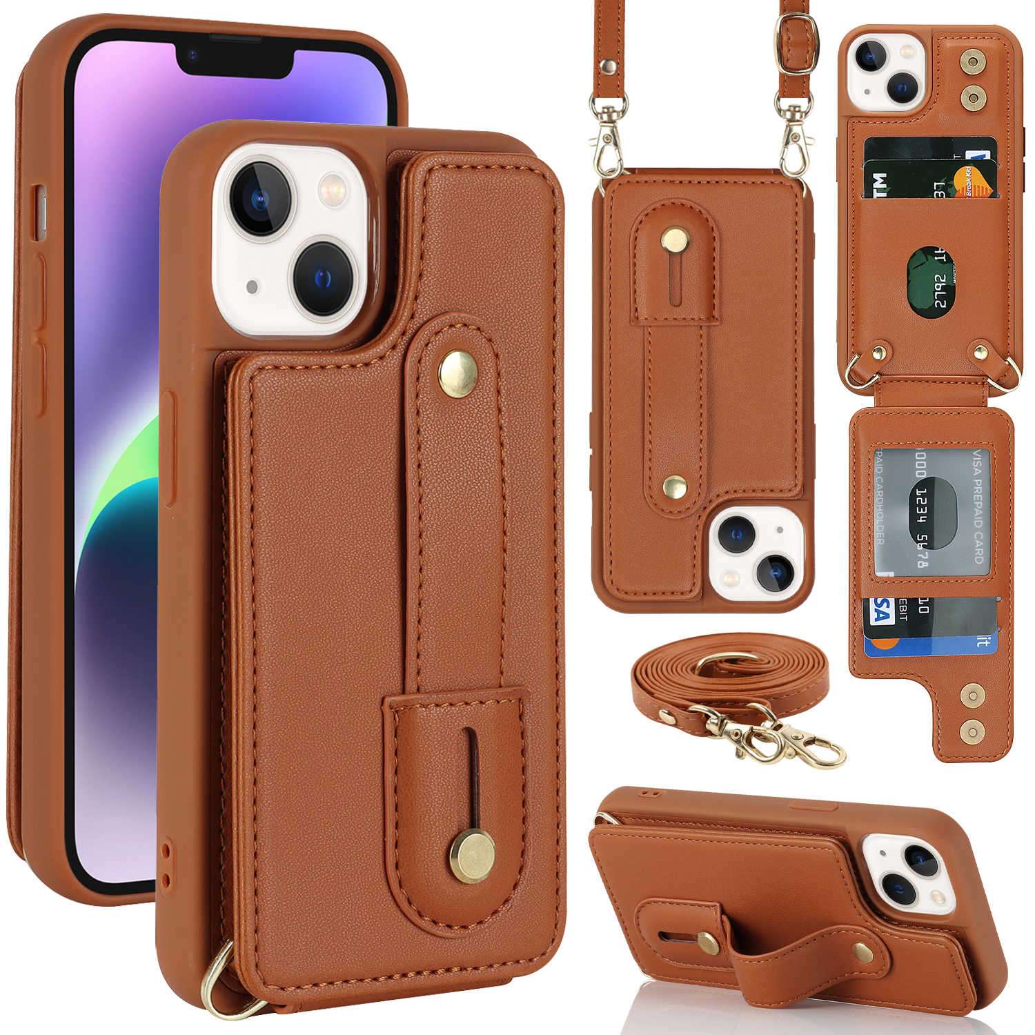 手帳型スマホケース  多機能クロスボディiPhoneケース