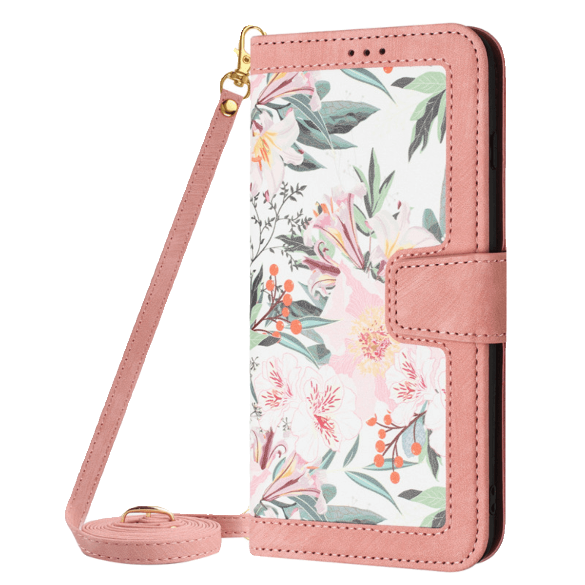 手帳型スマホケース  花柄デザイン Galaxy 手帳型ケース ストラップ付き