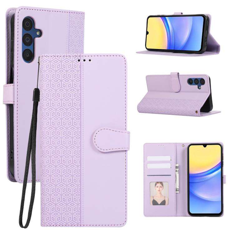 手帳型スマホケース  Galaxy用 幾何学模様レザー手帳型ケース