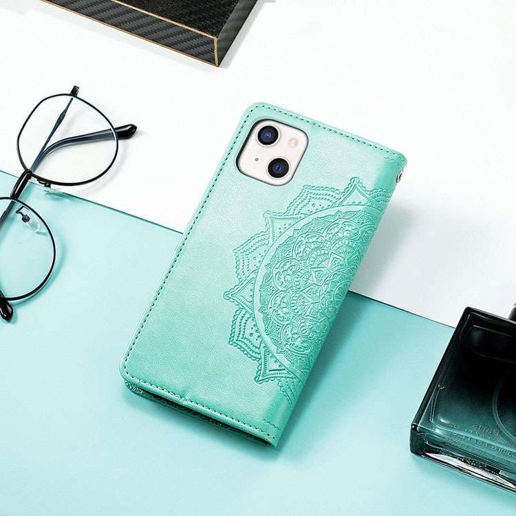 手帳型スマホケース  OPPOスマホ用 刺繍柄レザーケース