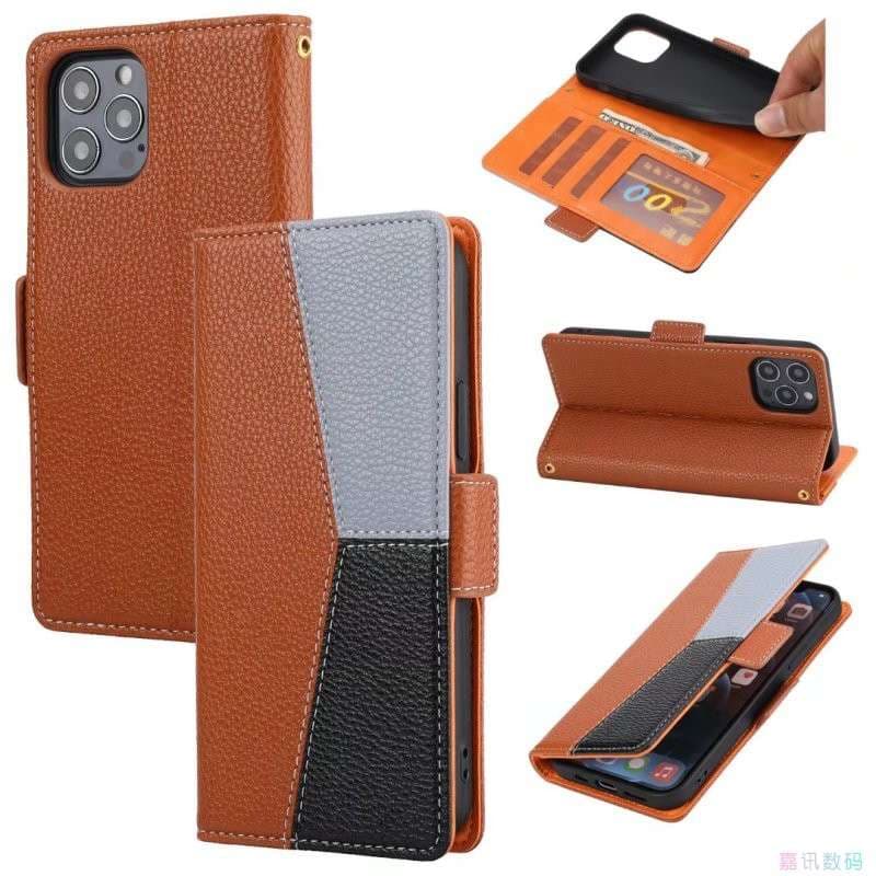 手帳型スマホケース  パステルカラー 三色切替 カード収納付き iPhoneケース