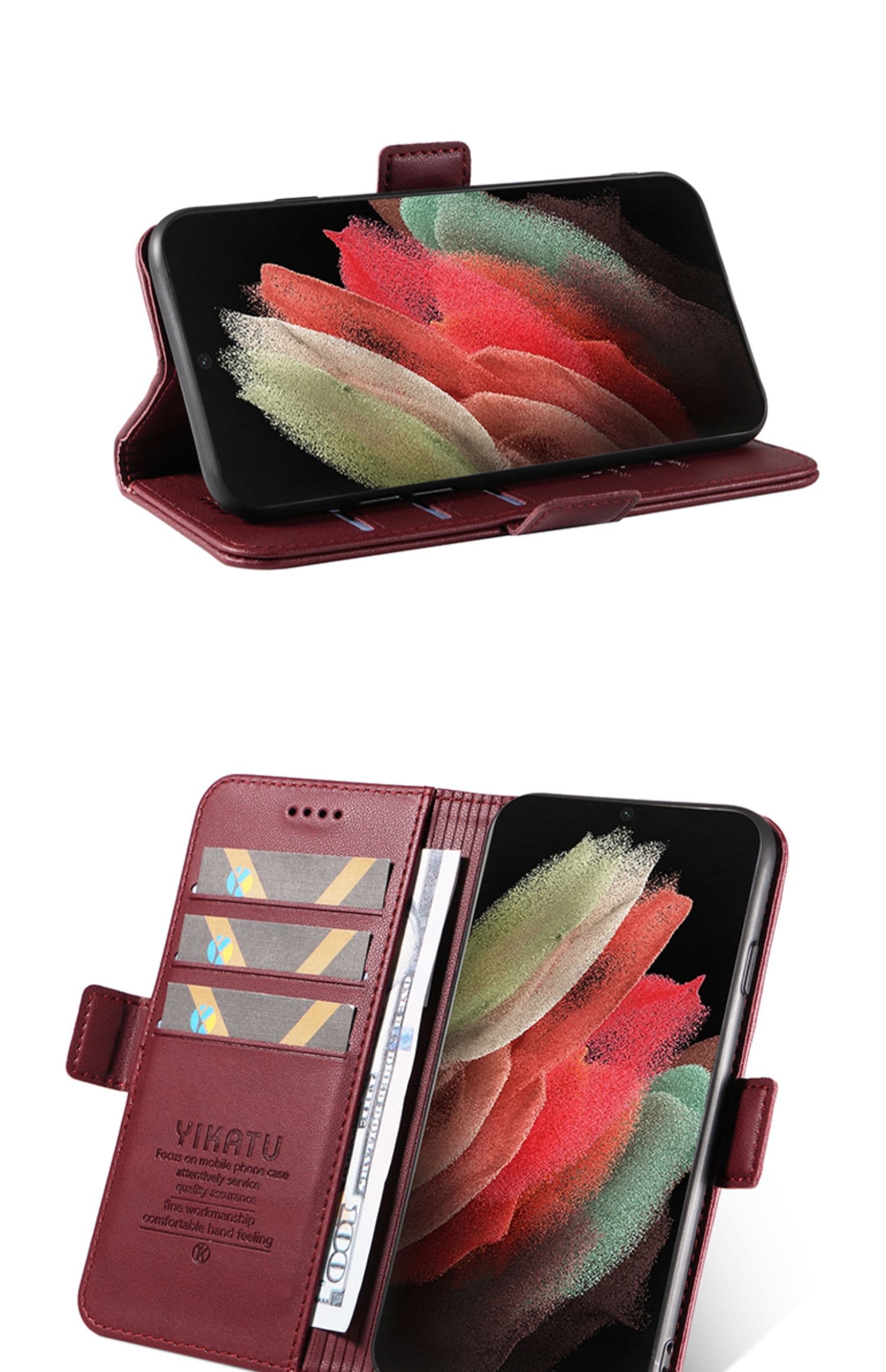 YIKATU 多機能レザー手帳型スマホケース