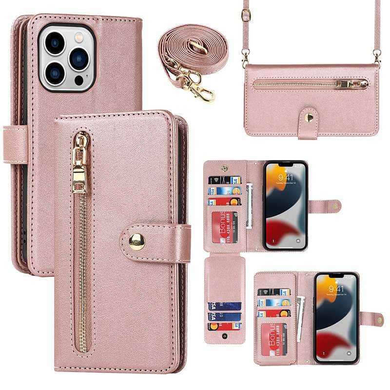 手帳型スマホケース  多機能ジッパー付き手帳型iPhoneケース