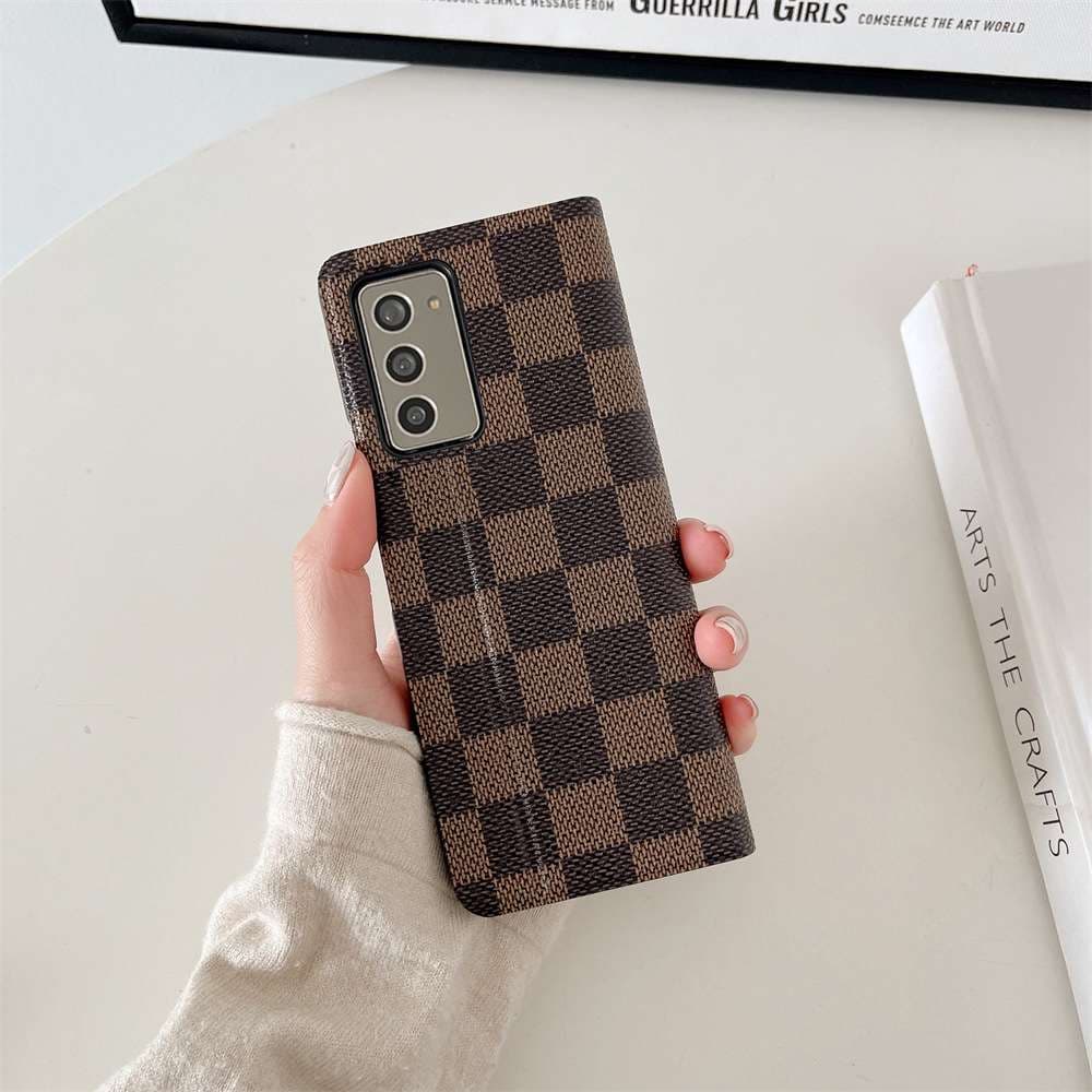 手帳型スマホケース  Galaxy高級チェック柄レザー手帳ケース