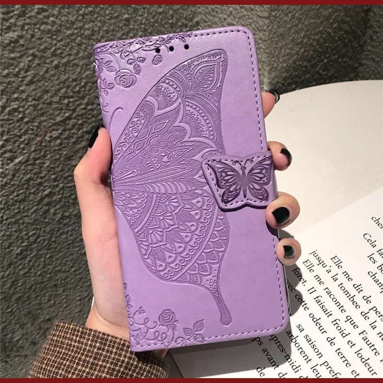 手帳型スマホケース  Xperia用 蝶々エンボス加工レザー手帳型ケース