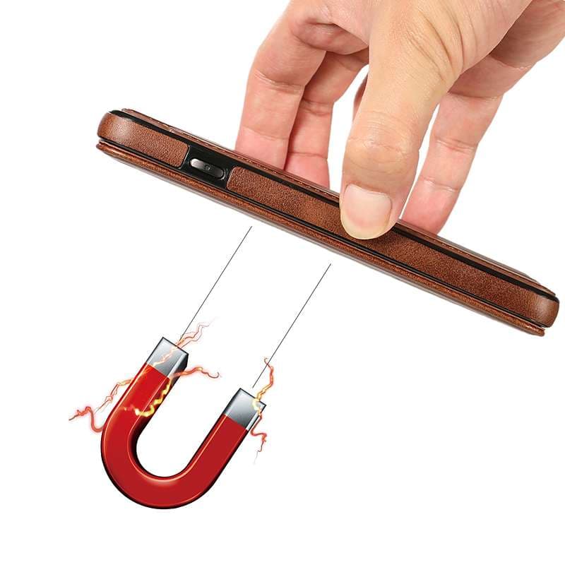 手帳型スマホケース  高級感漂う本革風フリップ式iPhoneケース