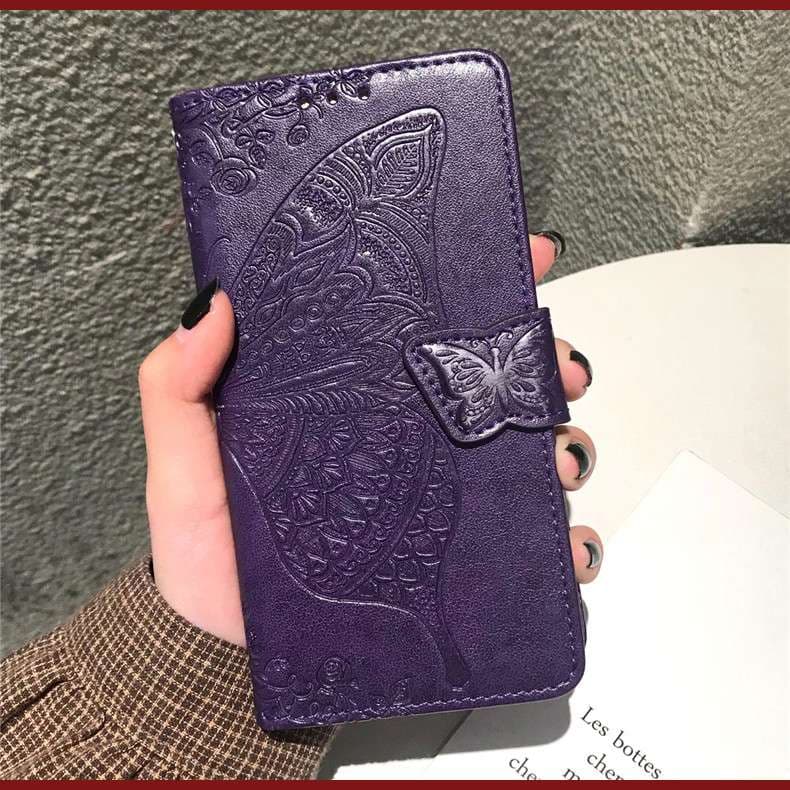 手帳型スマホケース  Xperia用 蝶々エンボス加工レザー手帳型ケース