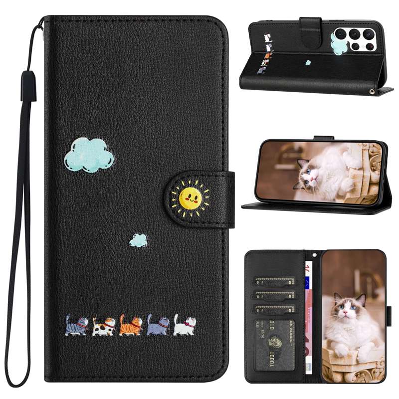手帳型スマホケース  猫と空模様の可愛いGalaxy手帳型ケース
