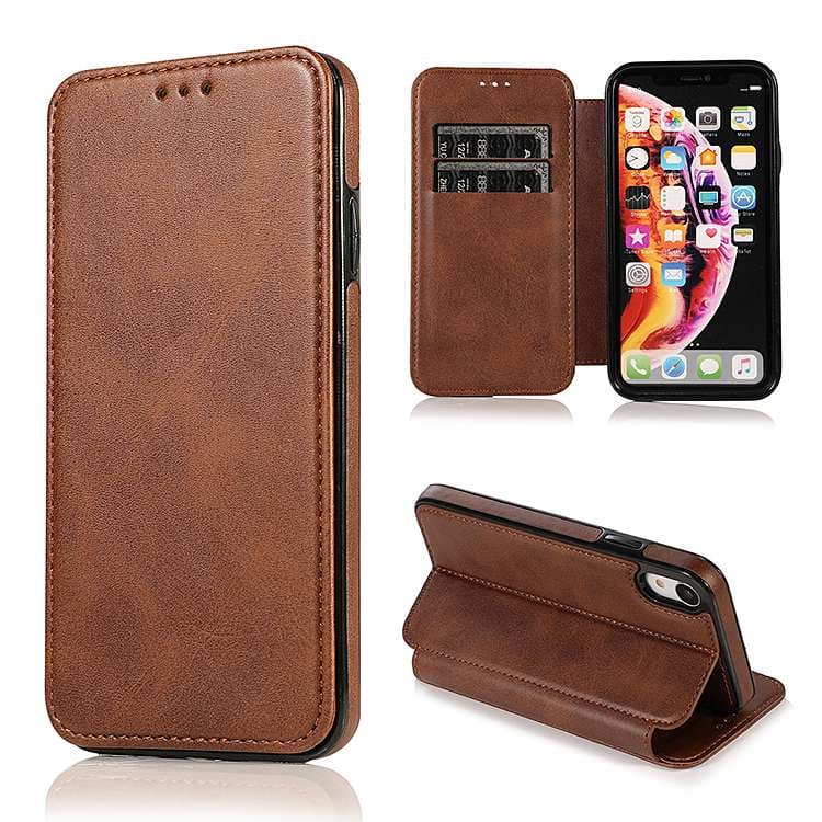 手帳型スマホケース  高級感漂う本革風フリップ式iPhoneケース