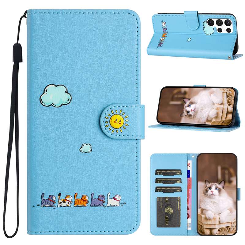手帳型スマホケース  猫と空模様の可愛いGalaxy手帳型ケース