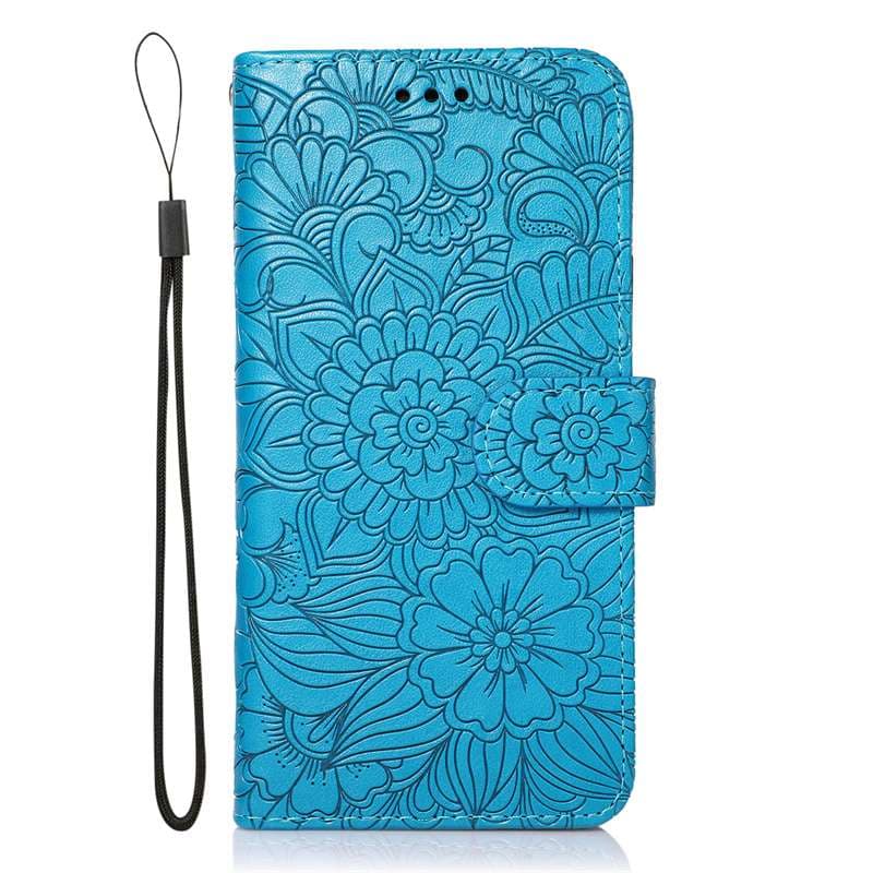 手帳型スマホケース  Galaxy花柄エンボス加工手帳型ケース