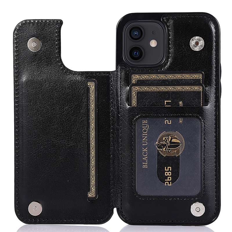 手帳型スマホケース  多機能カード収納付き革製手帳型iPhoneケース