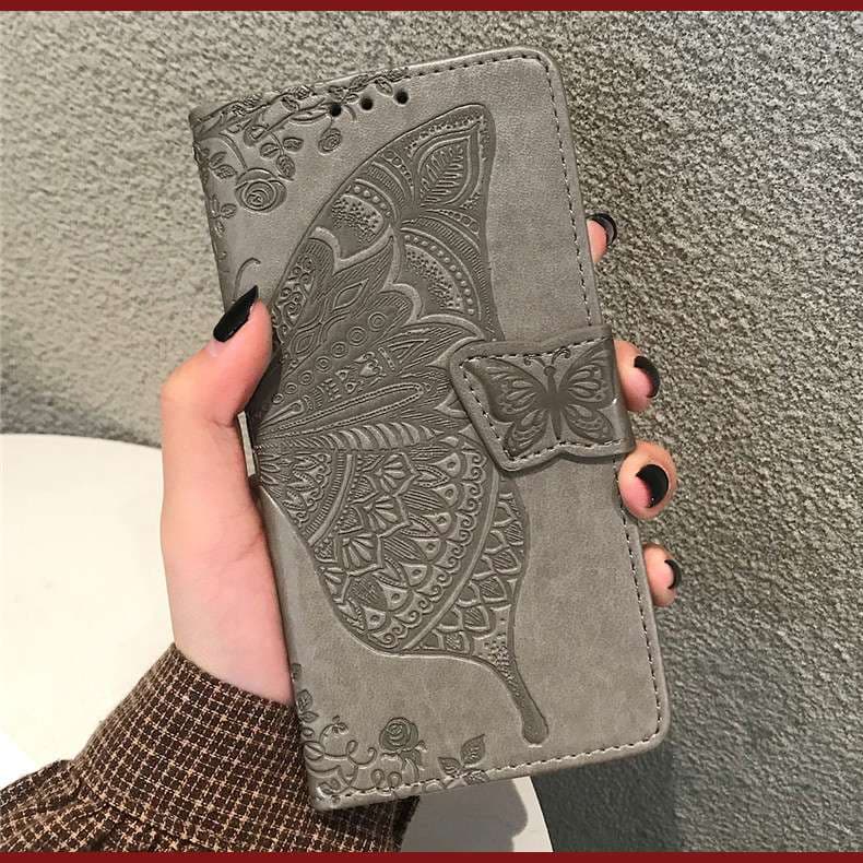 手帳型スマホケース  Xperia用 蝶々エンボス加工レザー手帳型ケース