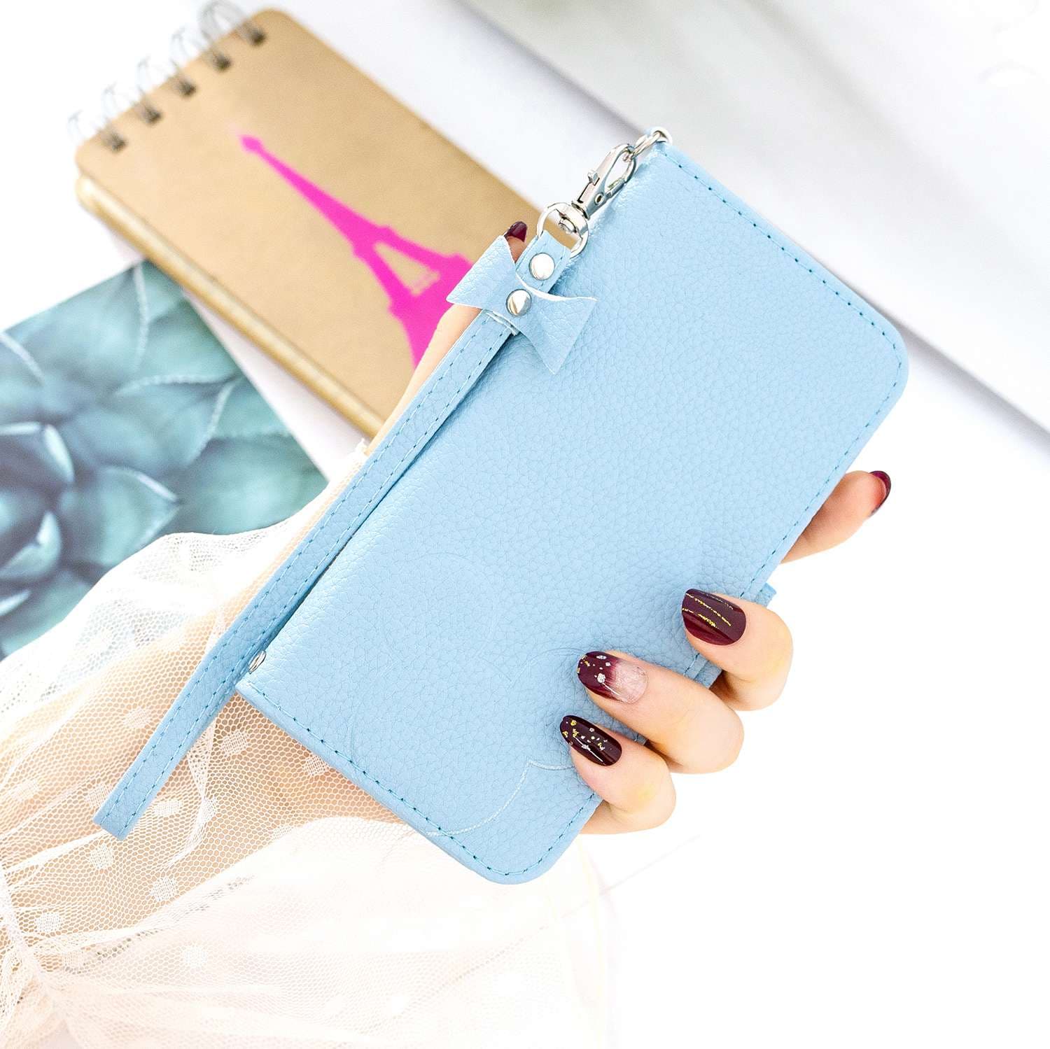 リボン付き手帳型スマホケース