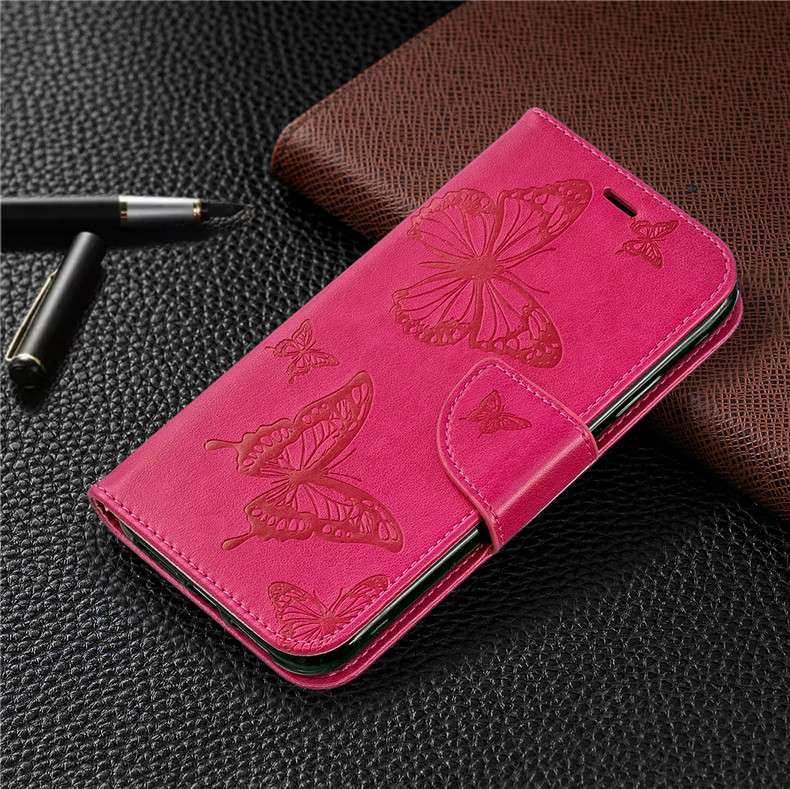 蝶々模様エンボス加工レザー手帳型スマホケース