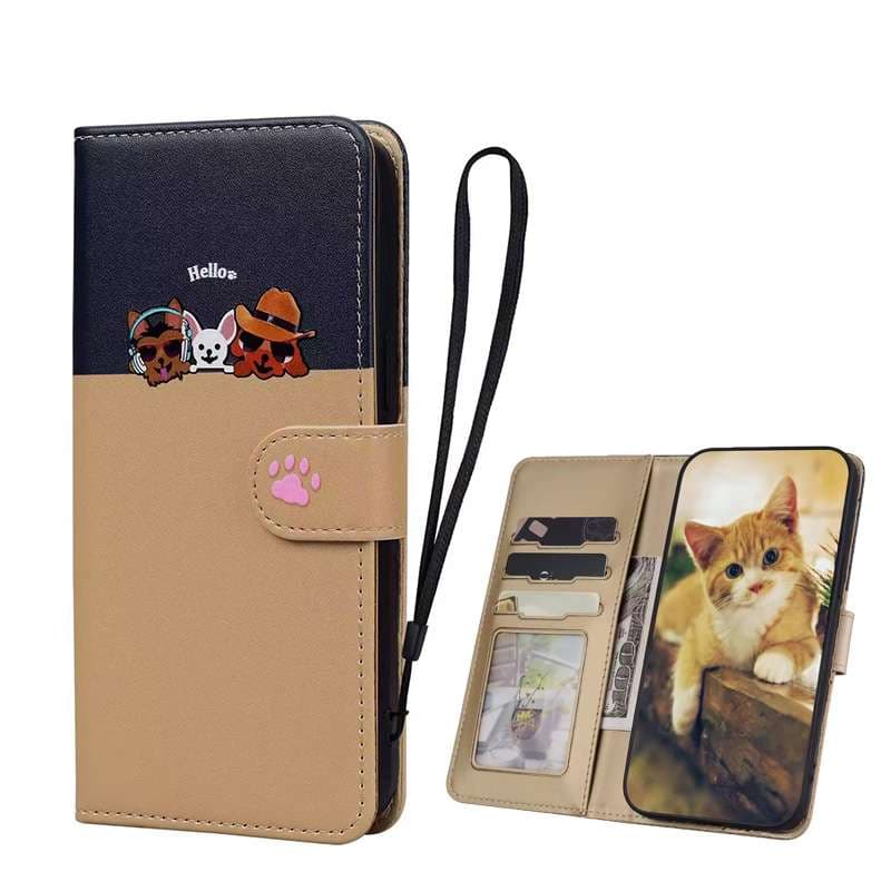 手帳型スマホケース  猫デザイン手帳型ピクセルスマホケース