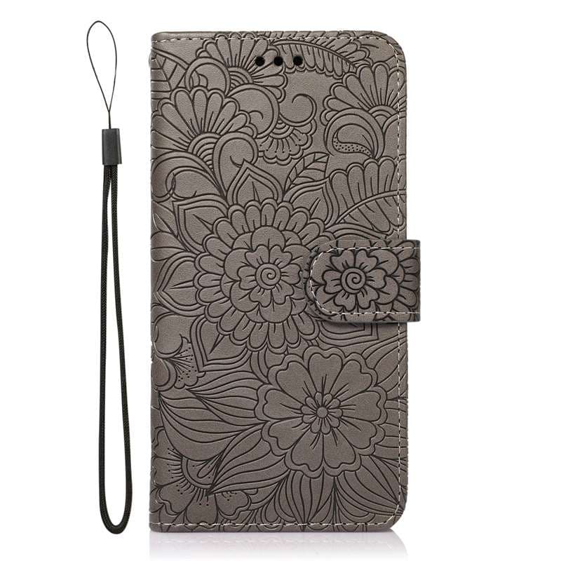 手帳型スマホケース  Galaxy花柄エンボス加工手帳型ケース