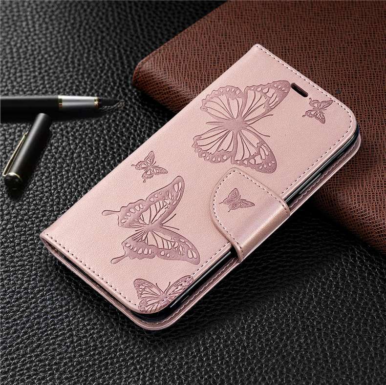 蝶々模様エンボス加工レザー手帳型スマホケース