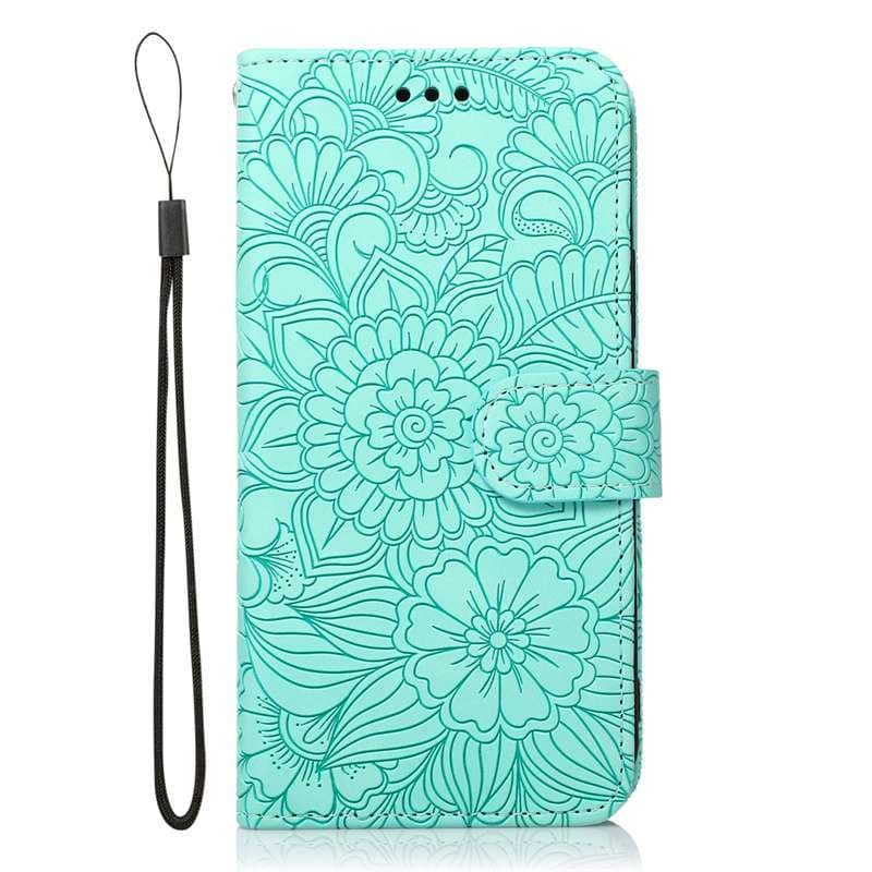 手帳型スマホケース  Galaxy花柄エンボス加工手帳型ケース