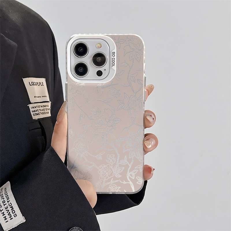 手帳型スマホケース  花柄デザイン透明ソフトケース