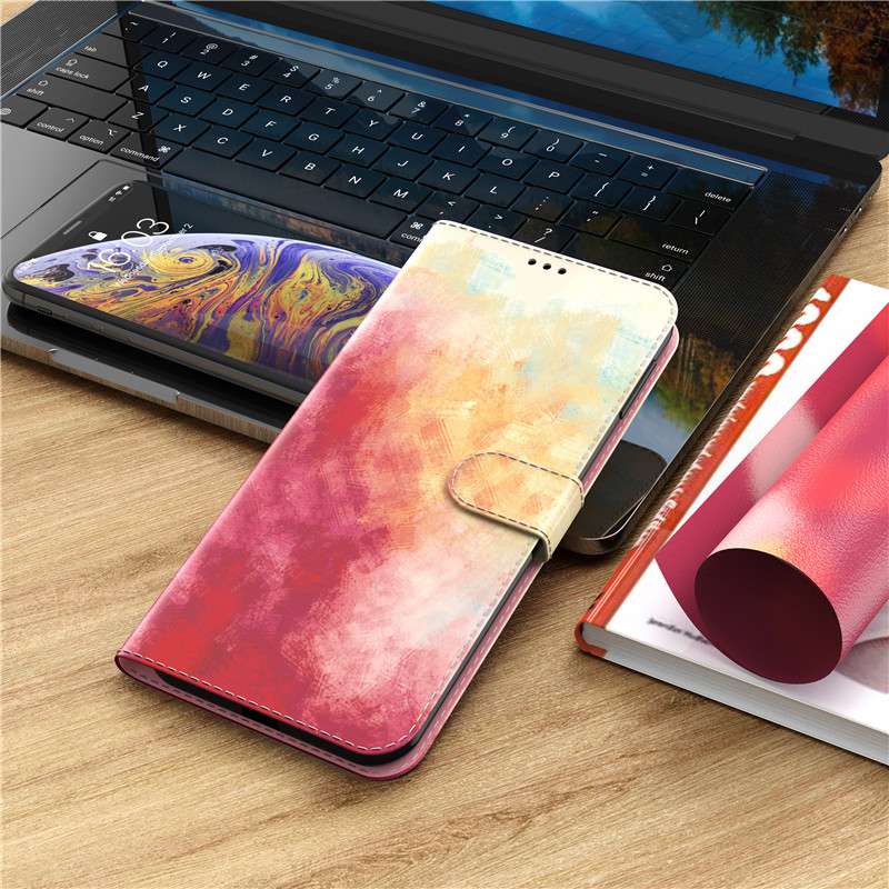 手帳型スマホケース  Xperia用 水彩アート風 カラフル手帳型ケース