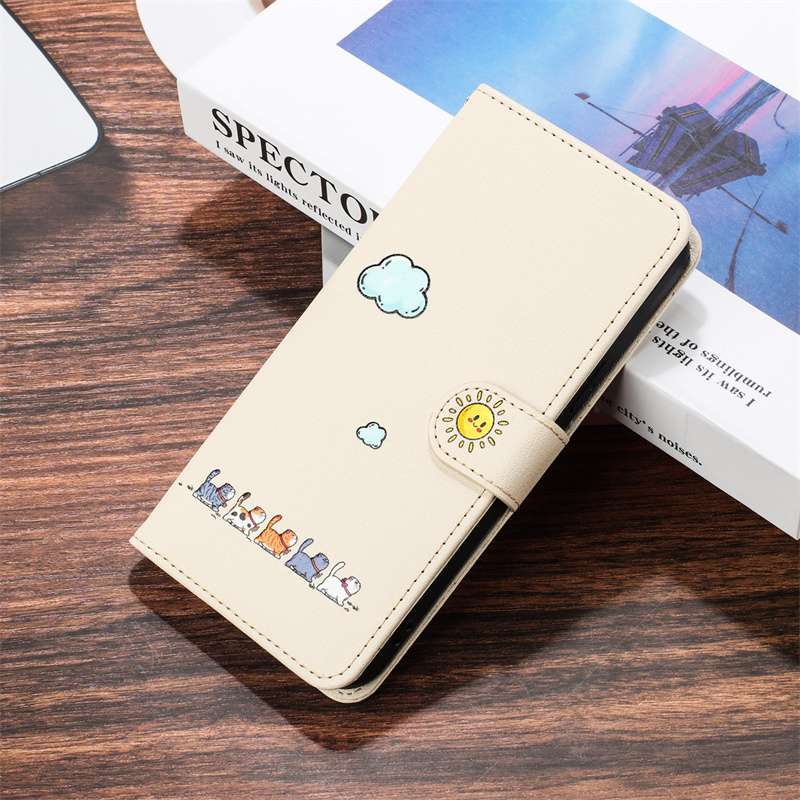 手帳型スマホケース  かわいい動物柄 雲と太陽モチーフ Xperia手帳型ケース