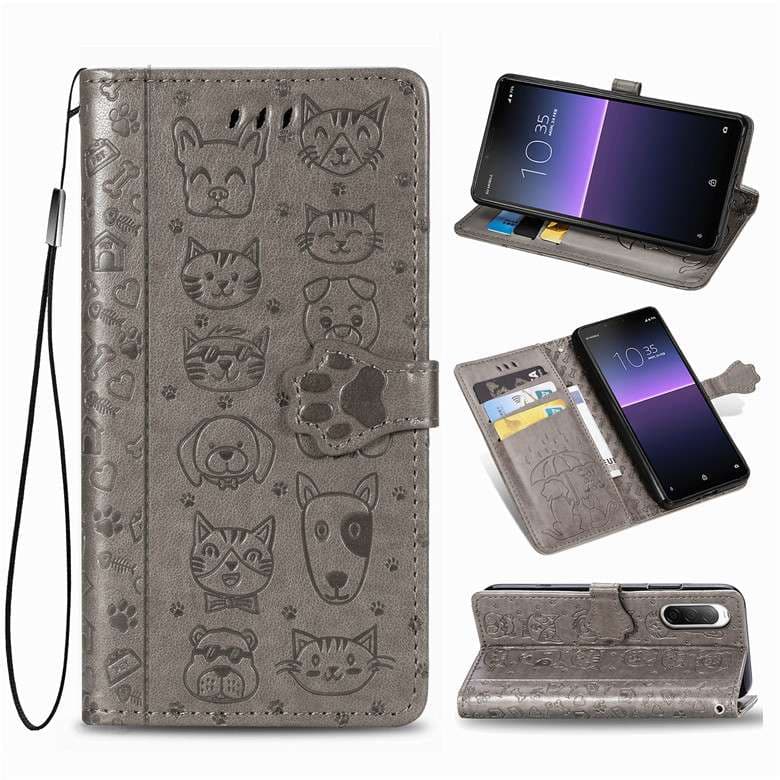 手帳型スマホケース  ペット好き必見！可愛い動物柄エンボス加工手帳型Xperiaケース