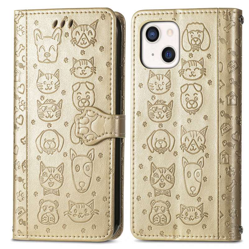 手帳型スマホケース  猫犬デザイン レザー手帳型 iPhone ケース