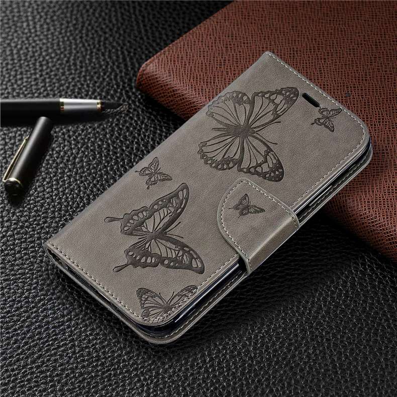 蝶々模様エンボス加工レザー手帳型スマホケース