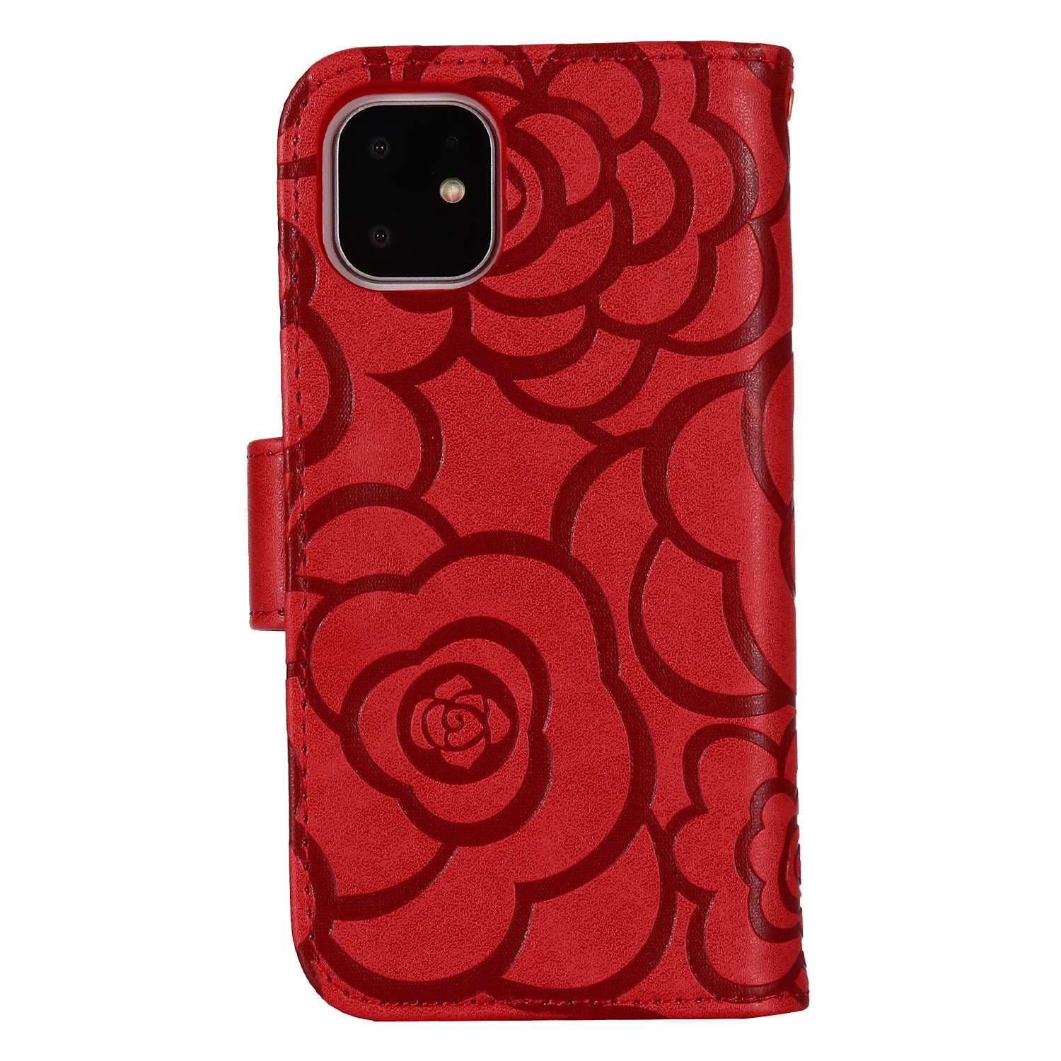 手帳型スマホケース  薔薇柄エンボス加工手帳型アイフォンケース