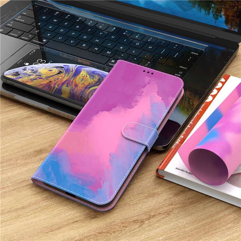 手帳型スマホケース  Xperia用 水彩アート風 カラフル手帳型ケース