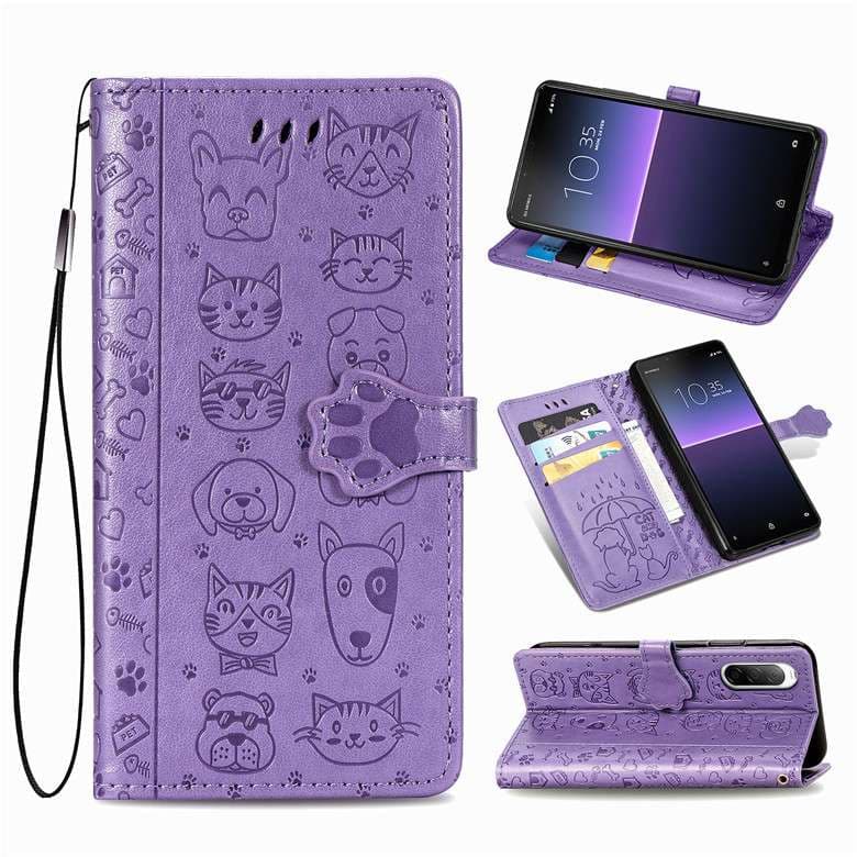 手帳型スマホケース  ペット好き必見！可愛い動物柄エンボス加工手帳型Xperiaケース