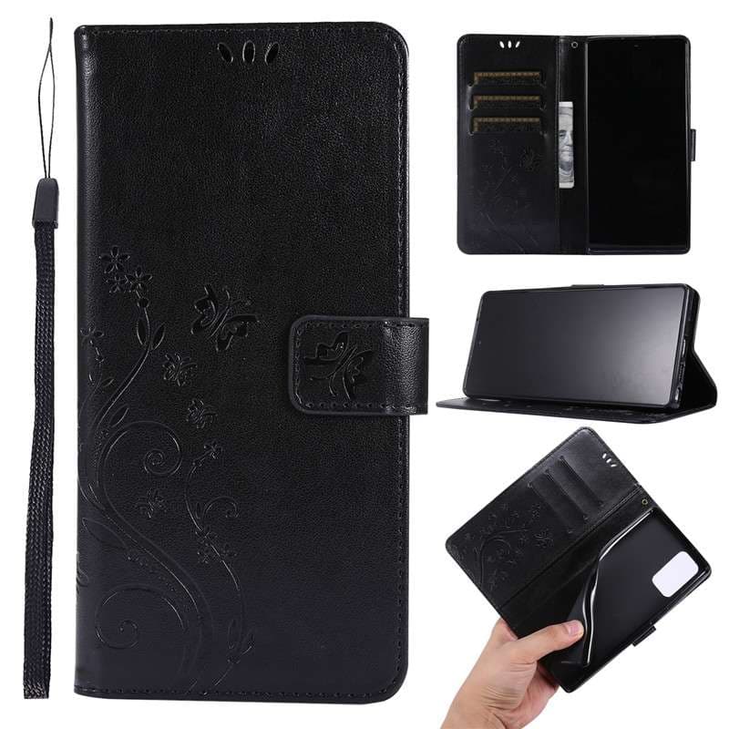 手帳型スマホケース  ギャラクシー用蝶花柄エンボス手帳型ケース