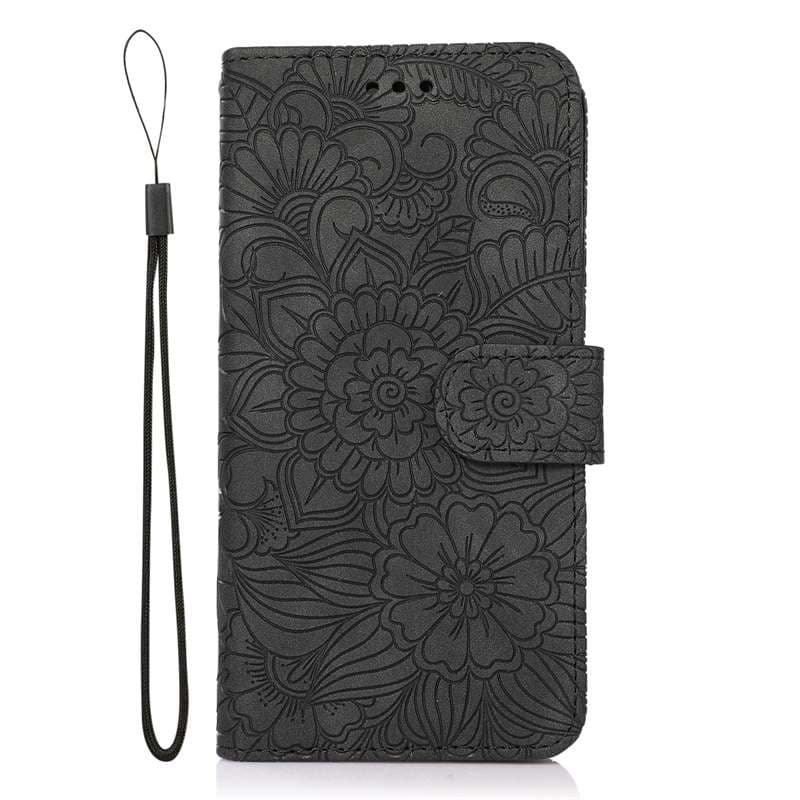 手帳型スマホケース  Galaxy花柄エンボス加工手帳型ケース