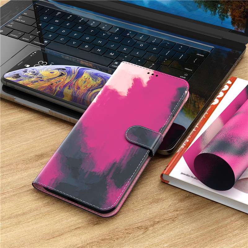 手帳型スマホケース  Xperia用 水彩アート風 カラフル手帳型ケース