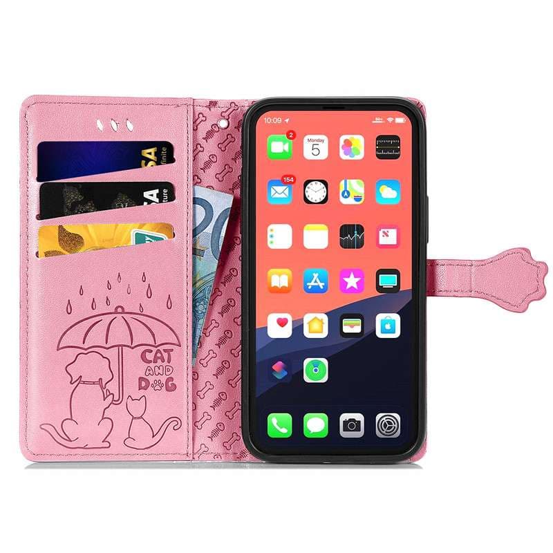 手帳型スマホケース  かわいい動物デザイン型押し手帳ケース