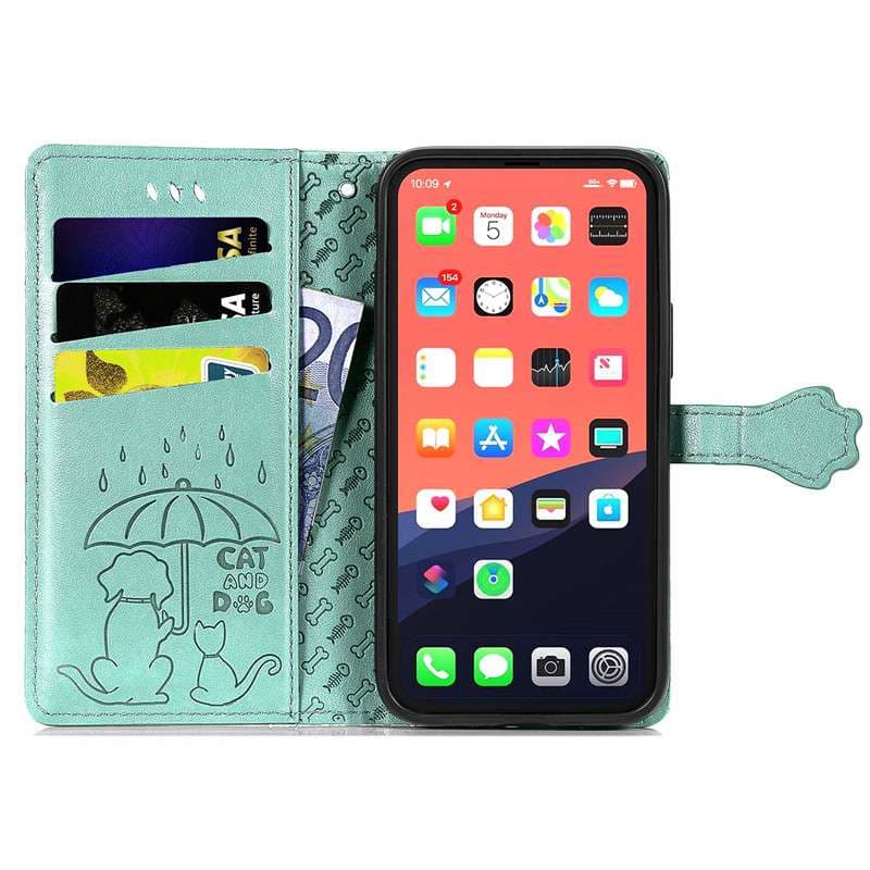 手帳型スマホケース  かわいい動物デザイン型押し手帳ケース