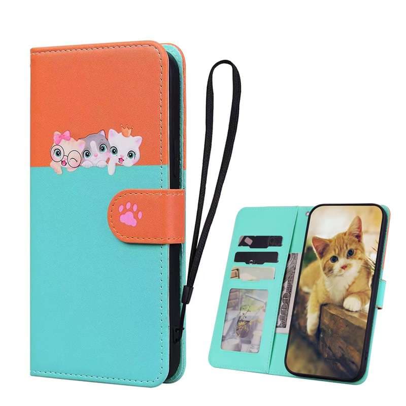 手帳型スマホケース  猫デザイン手帳型ピクセルスマホケース