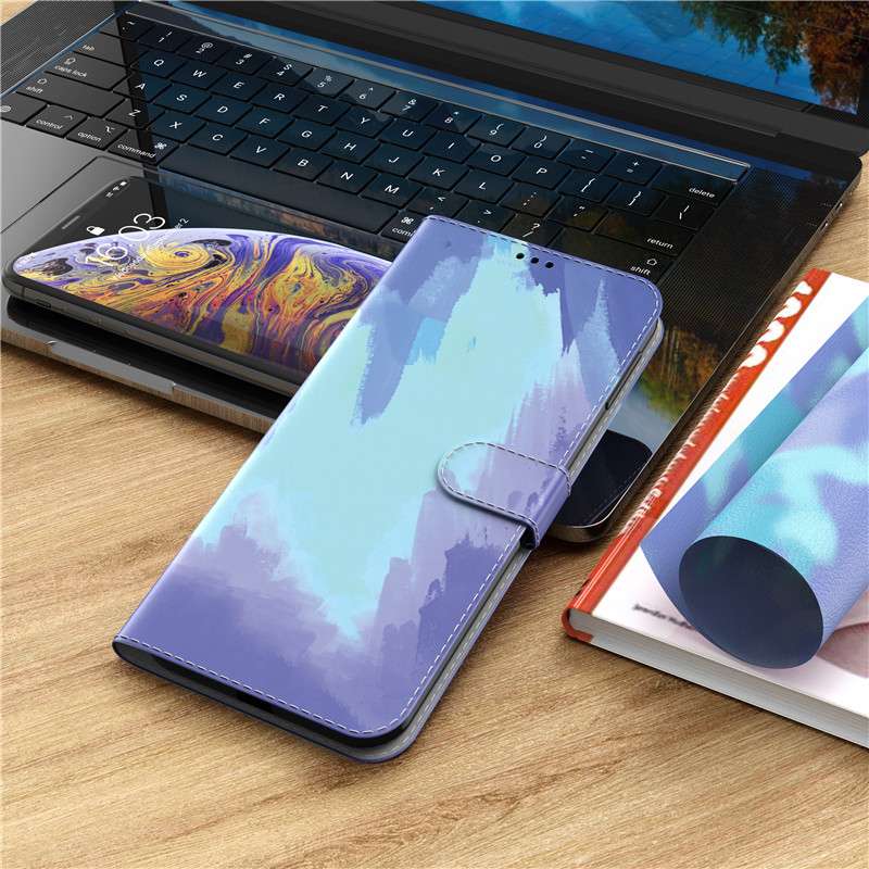 手帳型スマホケース  Xperia用 水彩アート風 カラフル手帳型ケース