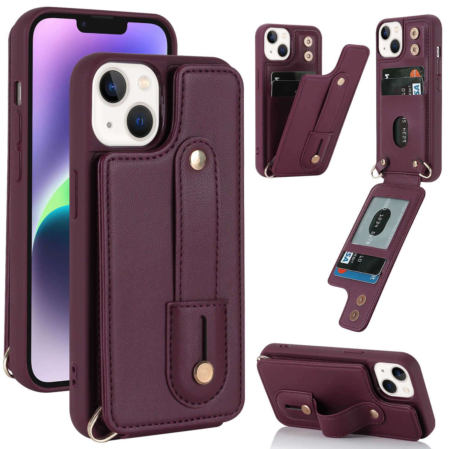 手帳型スマホケース  多機能クロスボディiPhoneケース