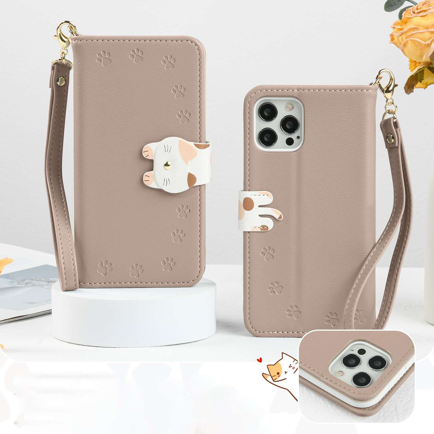 手帳型スマホケース  猫デザイン 肉球柄 手帳型アイフォンケース