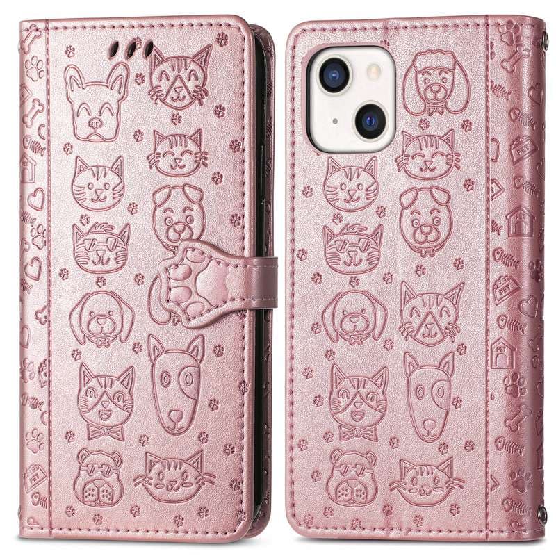 手帳型スマホケース  猫犬デザイン レザー手帳型 iPhone ケース