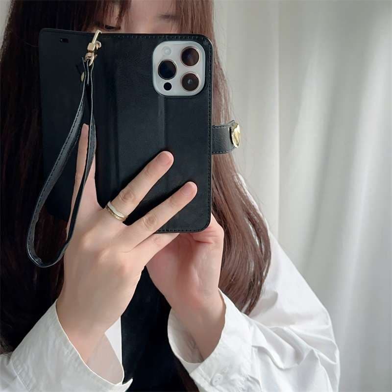 手帳型スマホケース  ハートチャーム付きレザー調手帳型Huaweiケース