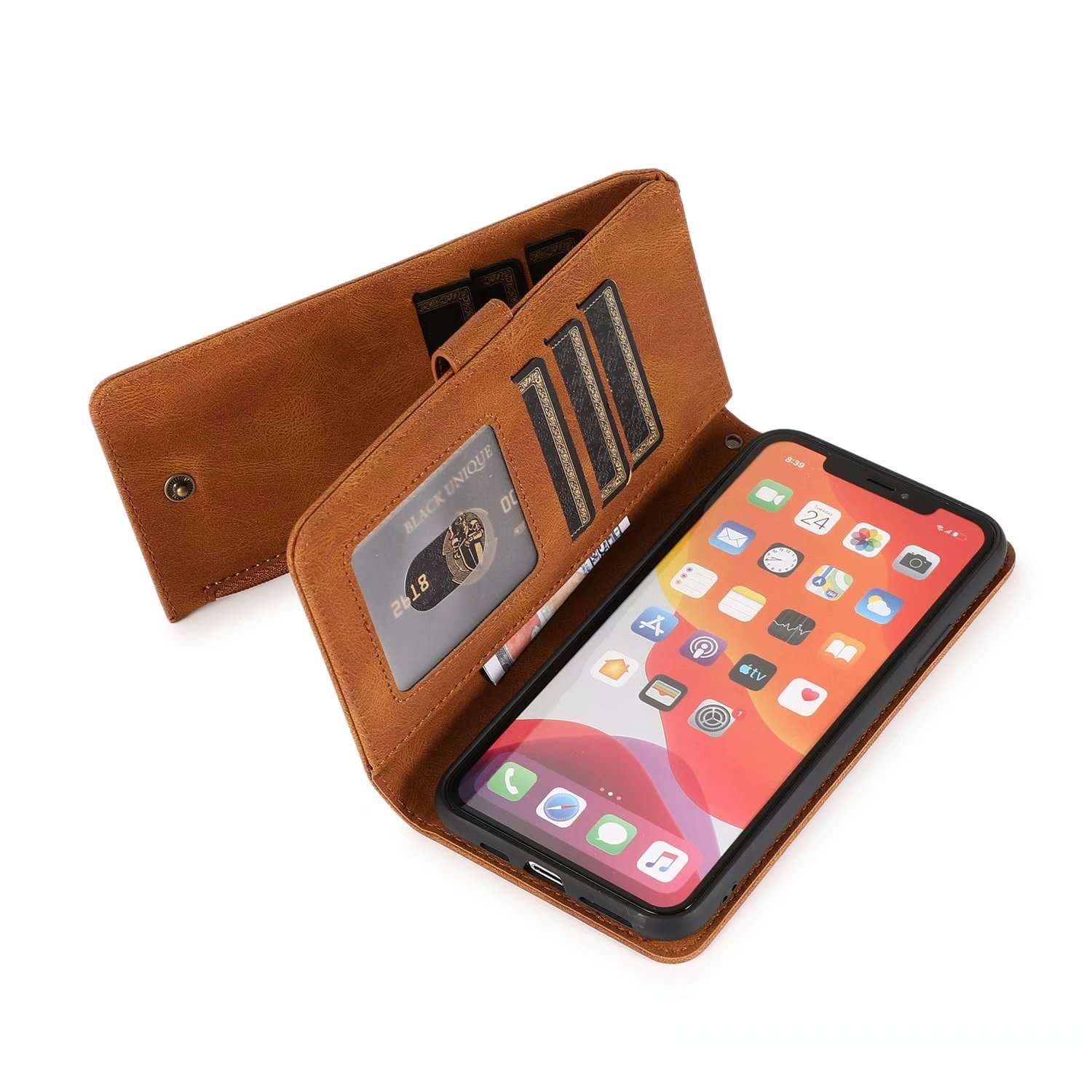 手帳型スマホケース  多機能レザー調iPhoneウォレットケース